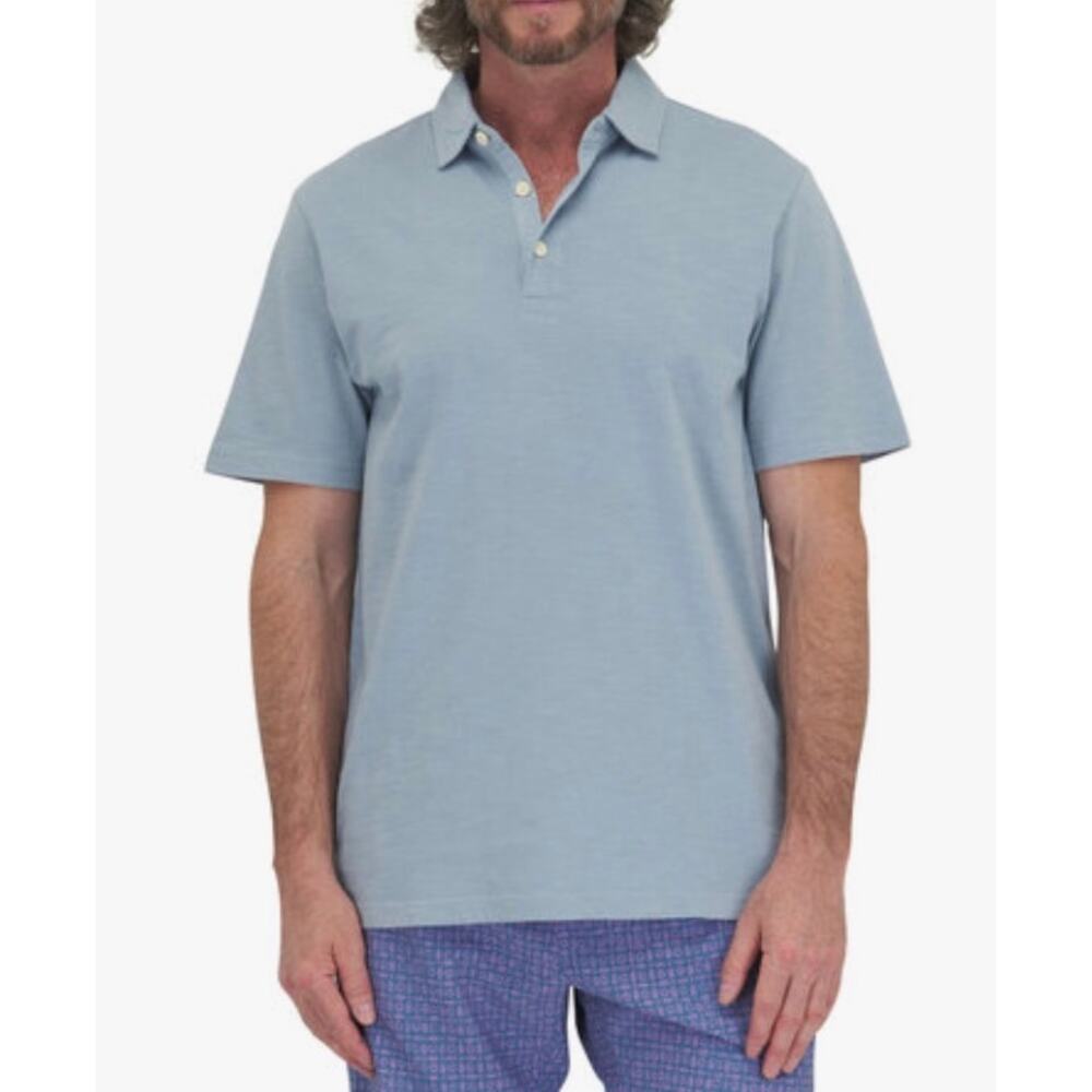 Faherty Sunwashed Blue Breeze Organic Cotton Polo Shirt LargeShort Sleeve Casual